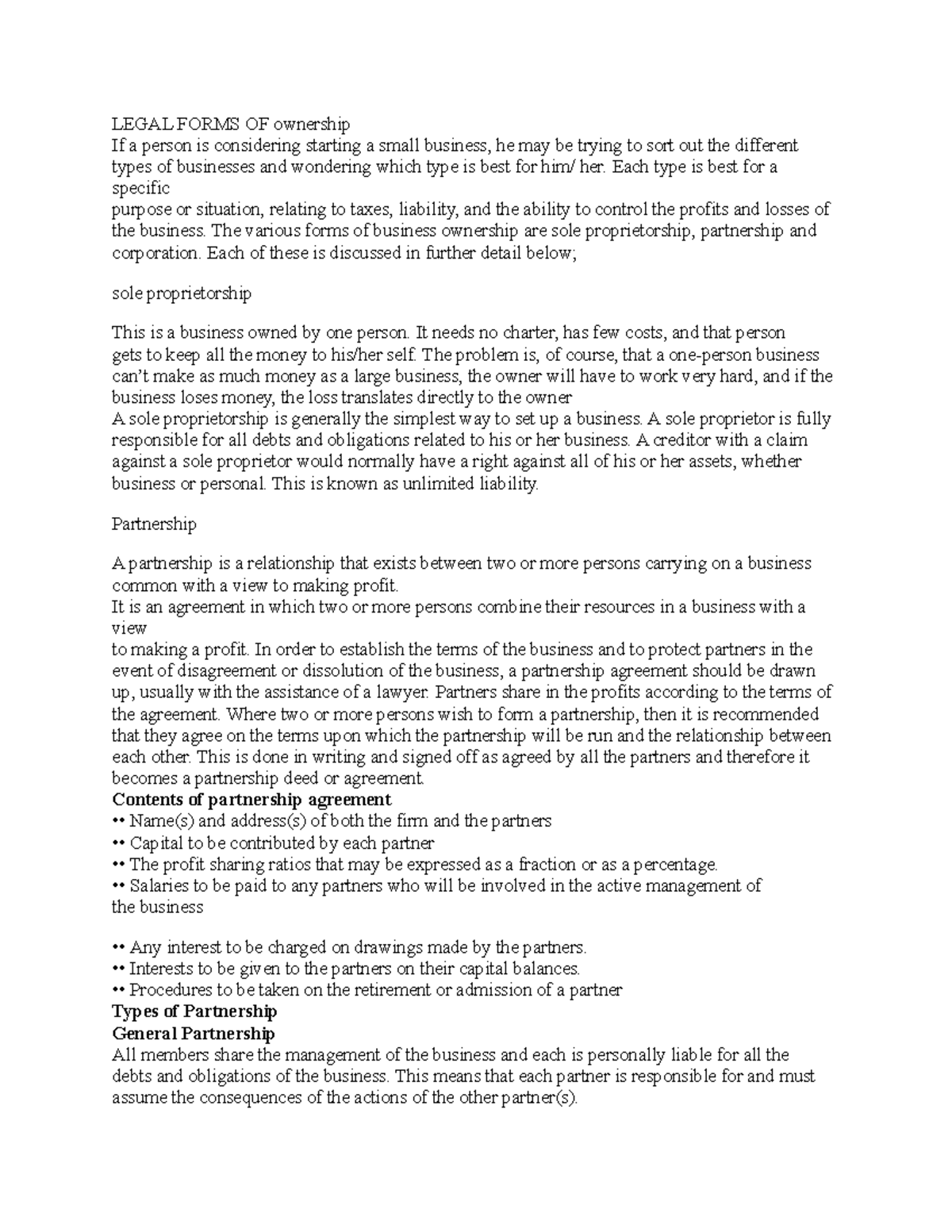 Legal Forms OF ownership LEGAL FORMS OF ownership If a person is