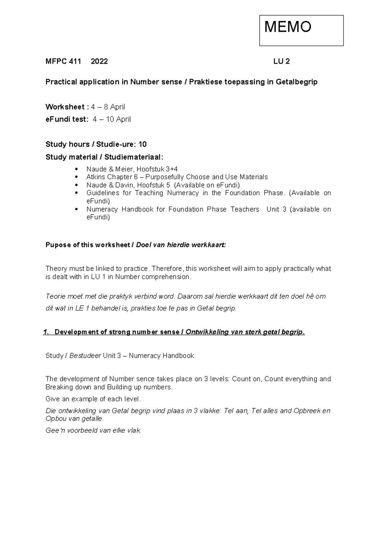 2022 MFPC 411 LU 2 Final - MFPC 411 2022 LU 2 Practical application in ...