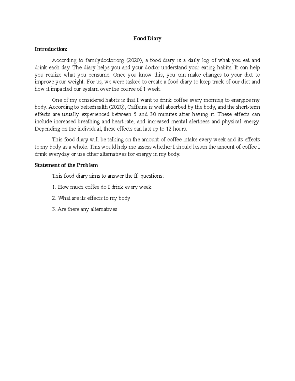 Daily Diet Tracker - dfasdf - Food Diary Introduction: According to ...
