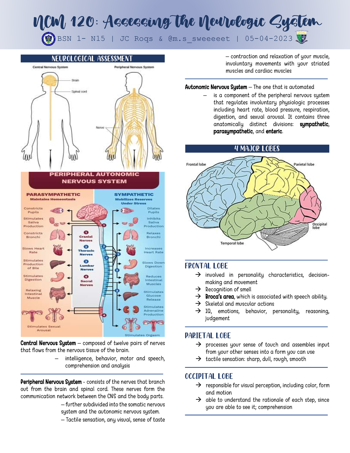 I.-Neurologic-System - NCM 120: Assessing the Neurologic System BSN 1 ...