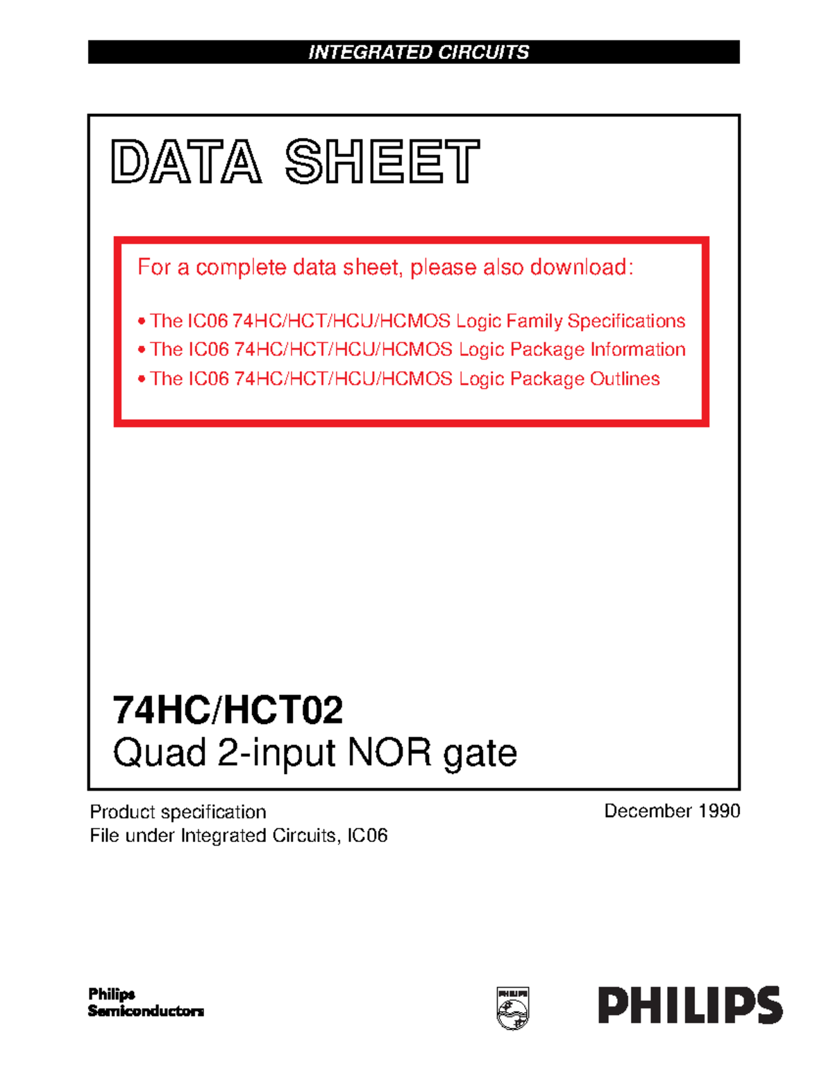 74HC02 - DATA SHEET Product specification File under Integrated ...