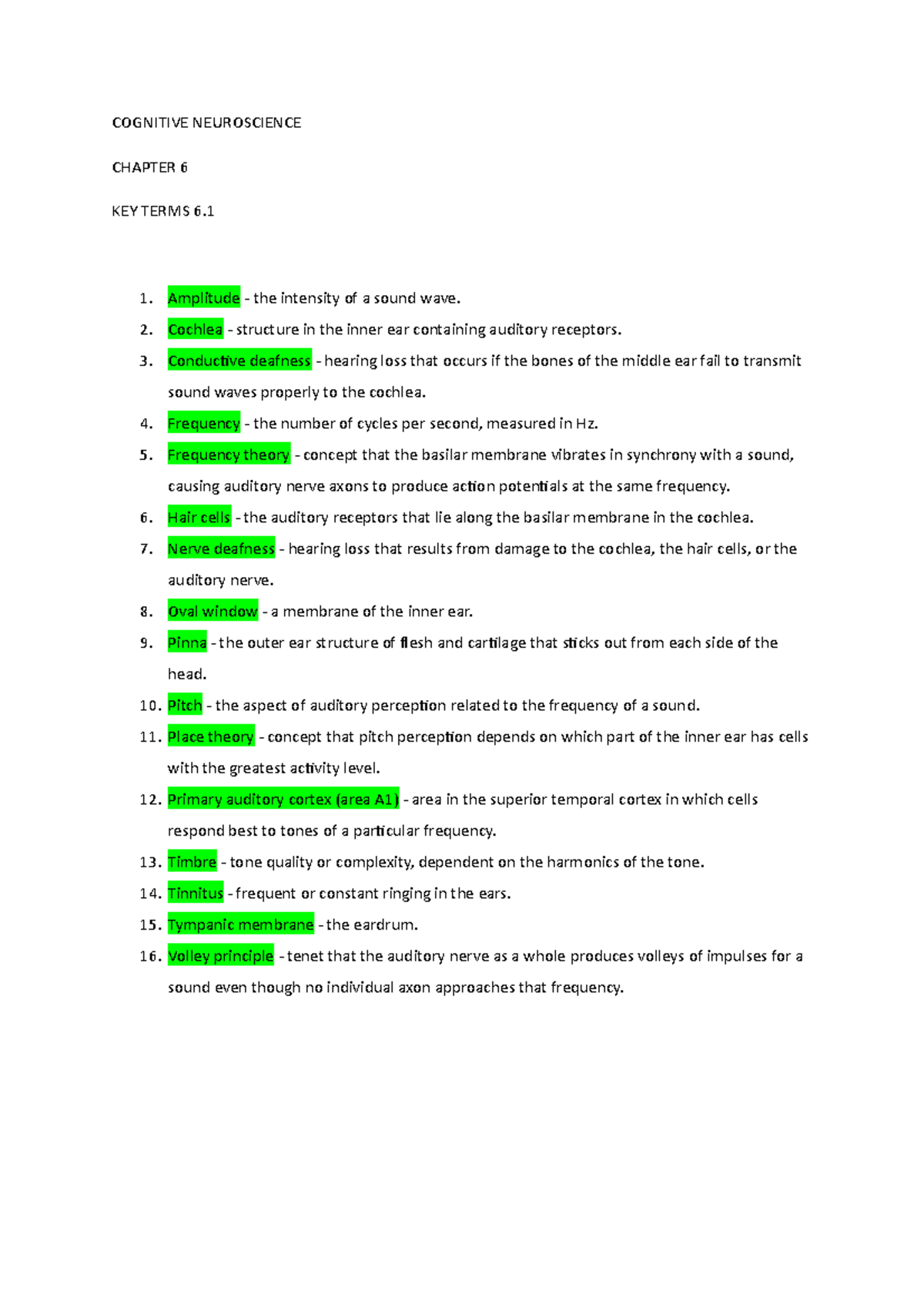 Chapter 6 KEY Terms - COGNITIVE NEUROSCIENCE CHAPTER 6 KEY TERMS 6 ...