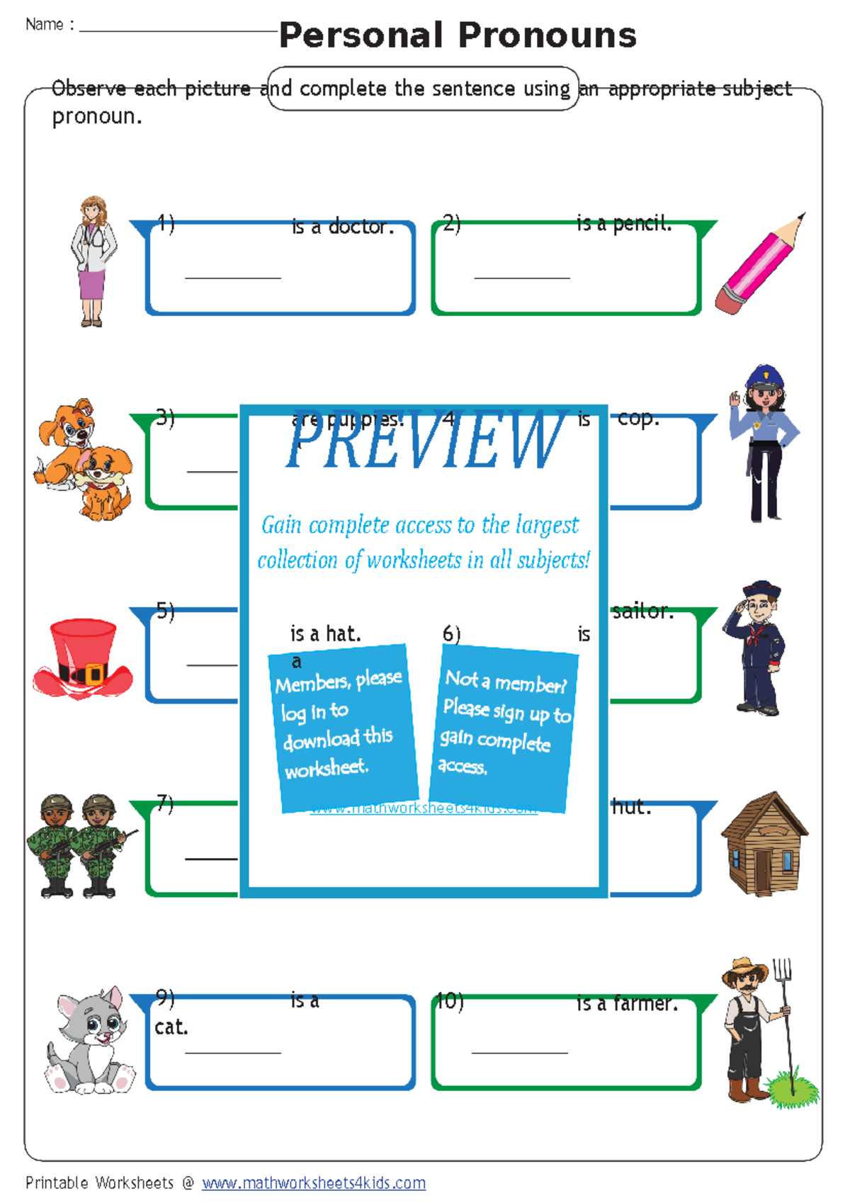 Subject-pronouns - Formarive - Printable Worksheets ...