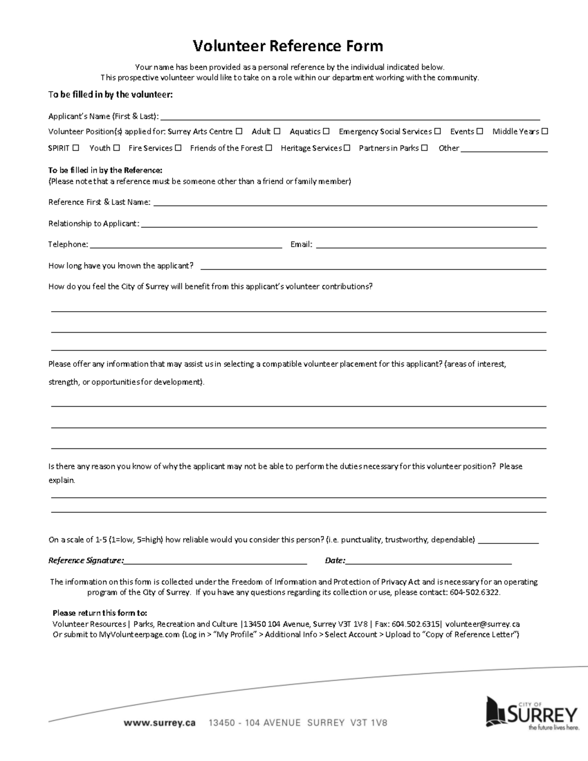 Volunteer Reference Forms - Volunteer Reference Form Your name has been ...