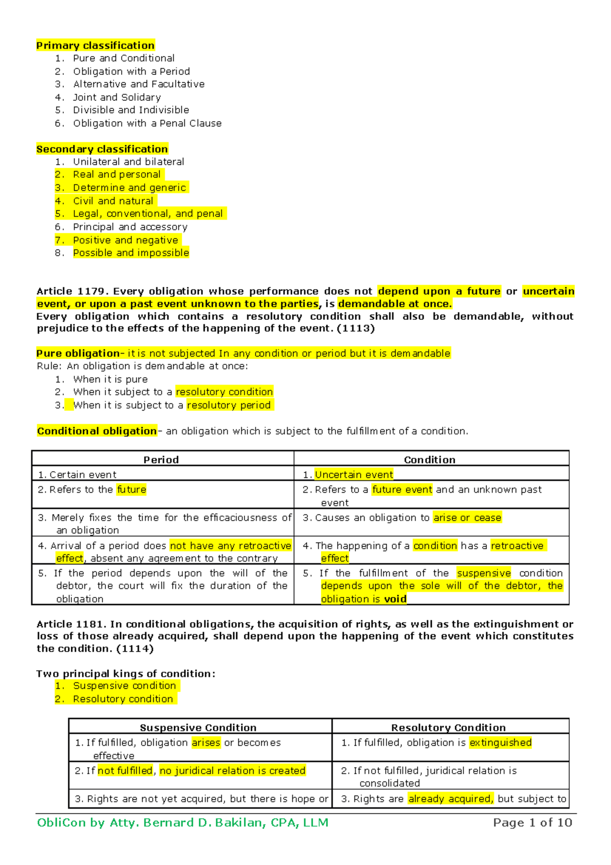 Obligation 3 Law And Obligations Contracts - Primary Classification 1 ...