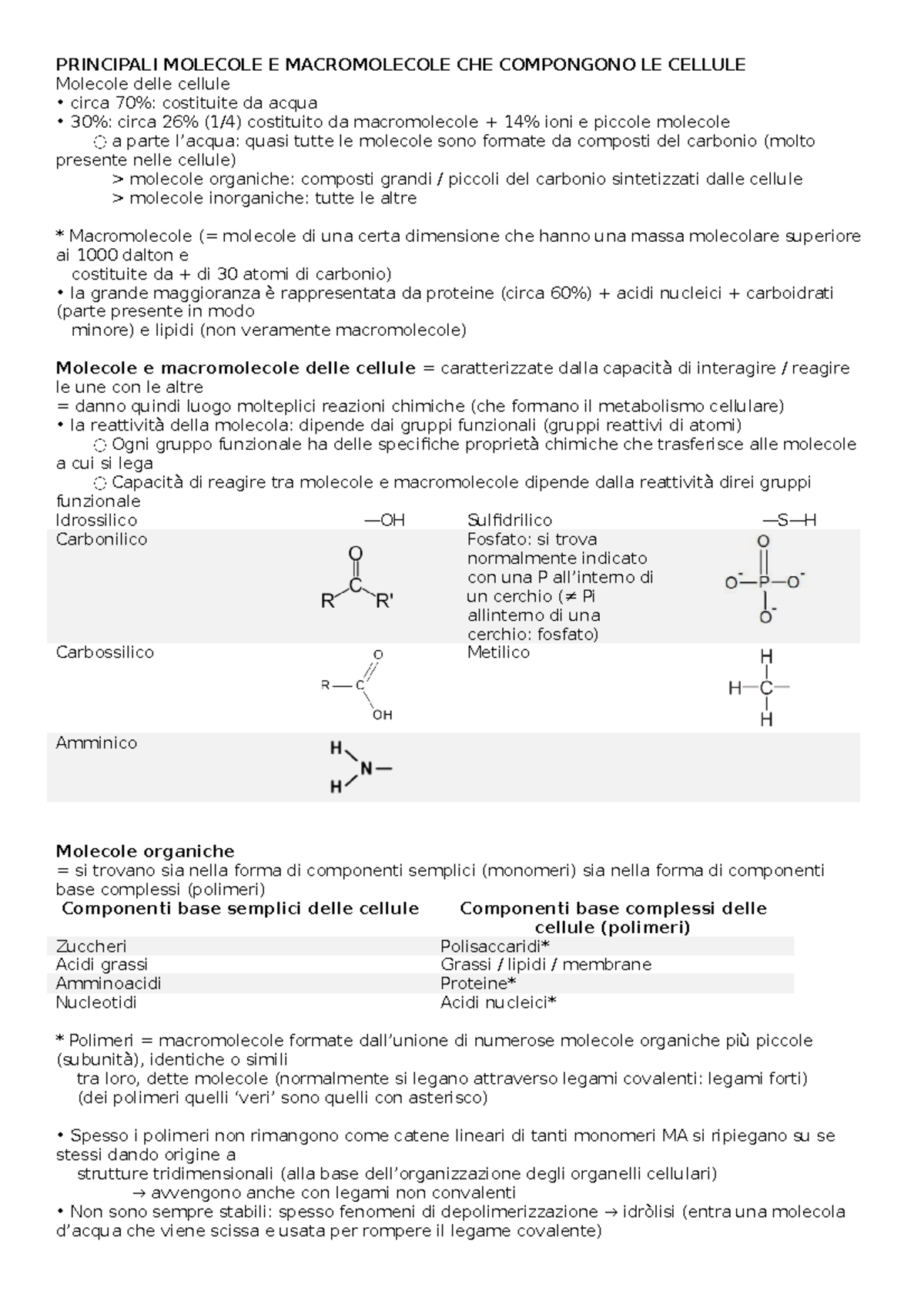 Citologia E Istologia - Macromolecole Appunti Lezione - UniMi - Studocu