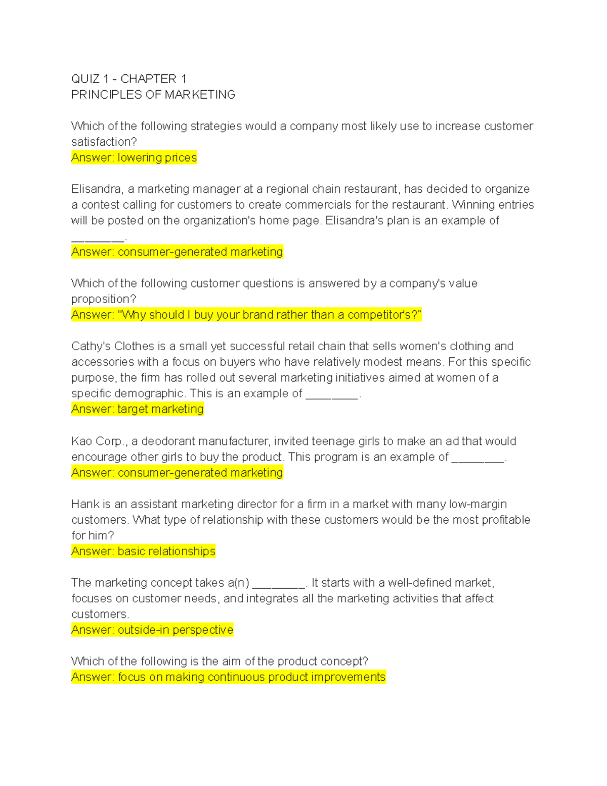 QUIZ 1 Key - Chapter 1 Answer Key - QUIZ 1 - CHAPTER 1 PRINCIPLES OF ...