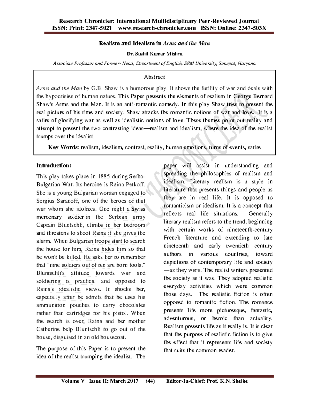 Arms and the man SUMMARY Arms and the Man ISSN Print 23475021