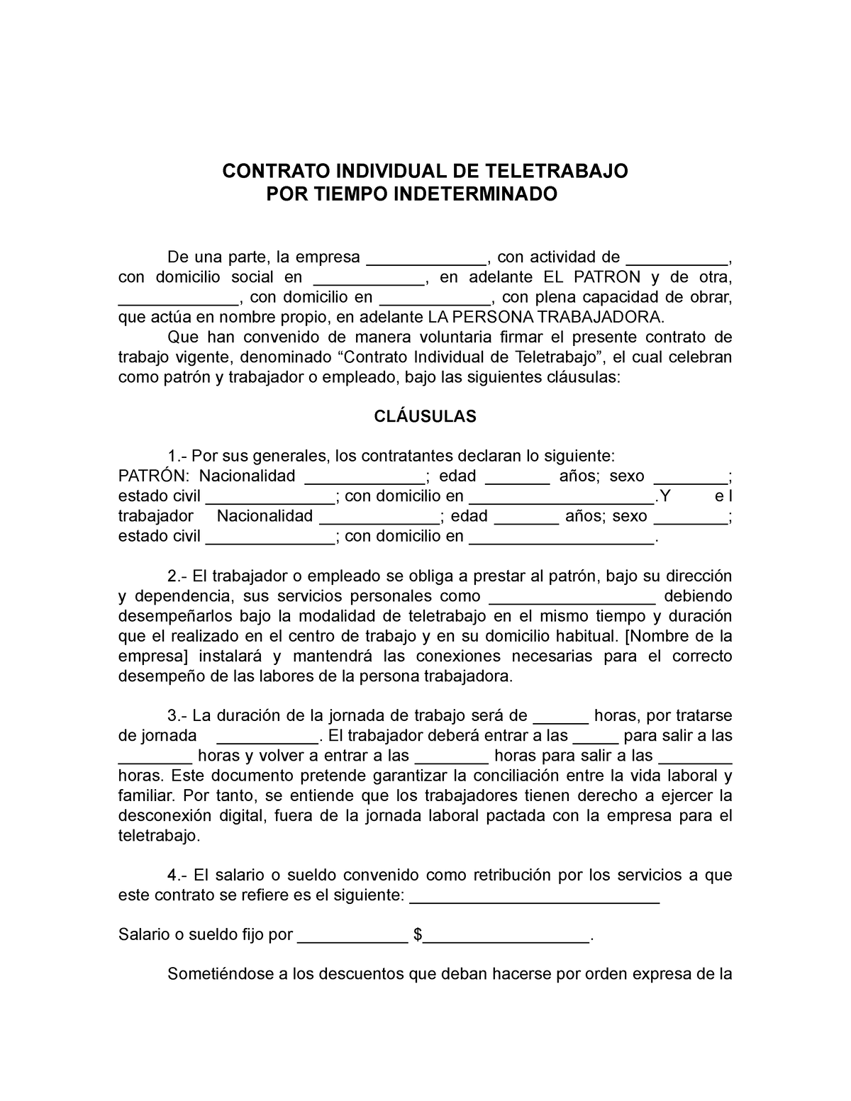 Contrato De Teletrabajo Contrato De Teletrabajo Contrato De Teletrabajo -  CONTRATO INDIVIDUAL DE - Studocu