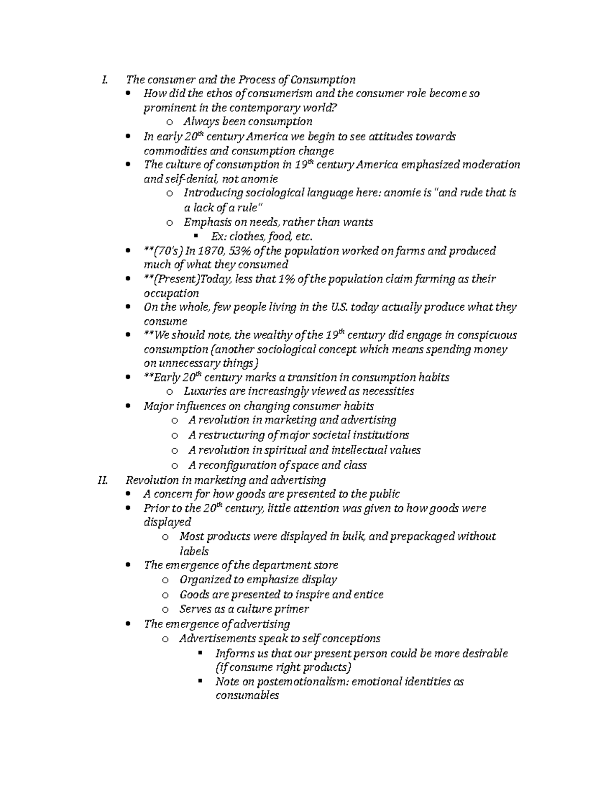 Chapter One notes - I. The consumer and the Process of Consumption How ...
