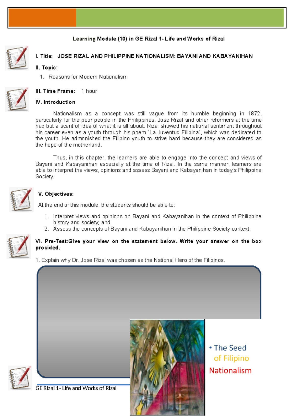 Module 10 Rizal - Study - Learning Module (10) in GE Rizal 1- Life and ...