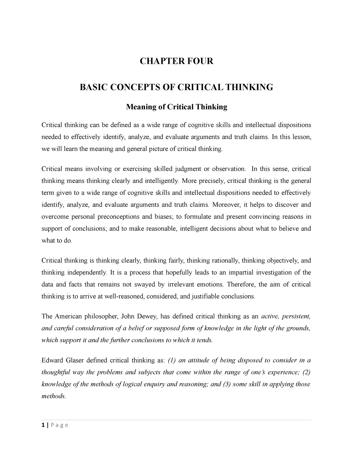 chapter four basic concepts of critical thinking