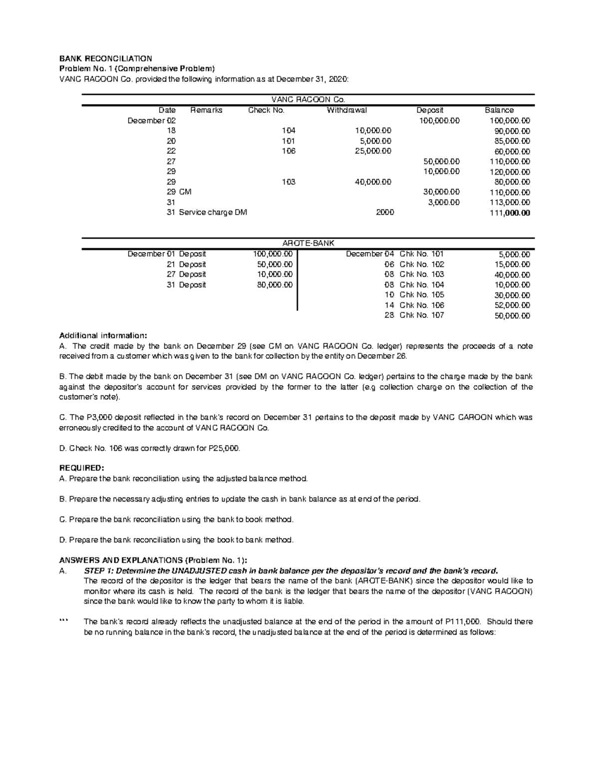 Reviewer Bank-Recon-Problems and notes/lectures - BANK RECONCILIATION ...
