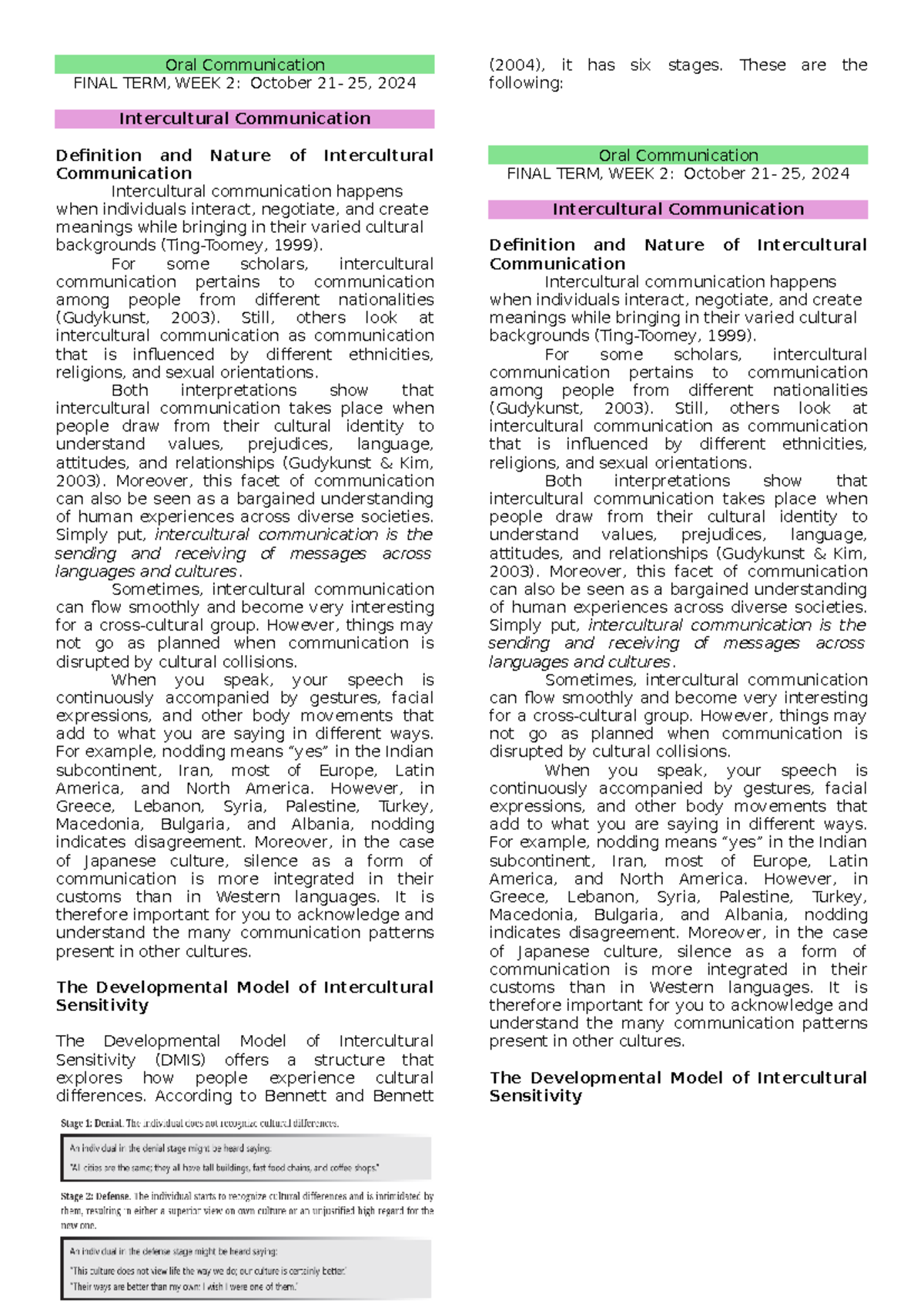 Oral Com-Intercultural Com - Oral Communication FINAL TERM, WEEK 2 ...