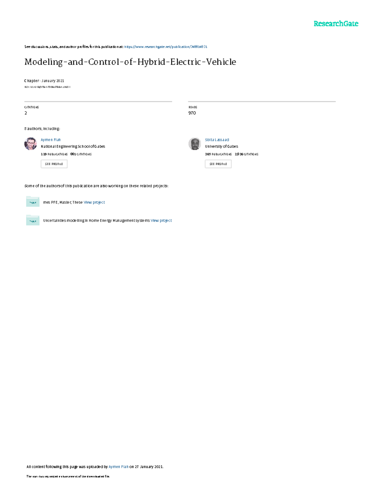 Modeling and Control of Hybrid Electric Vehicle - See discussions ...