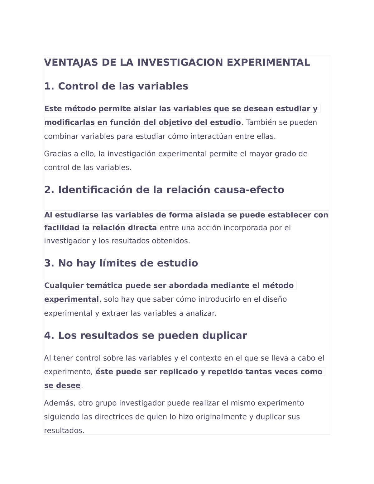 investigacion no experimental ventajas y desventajas