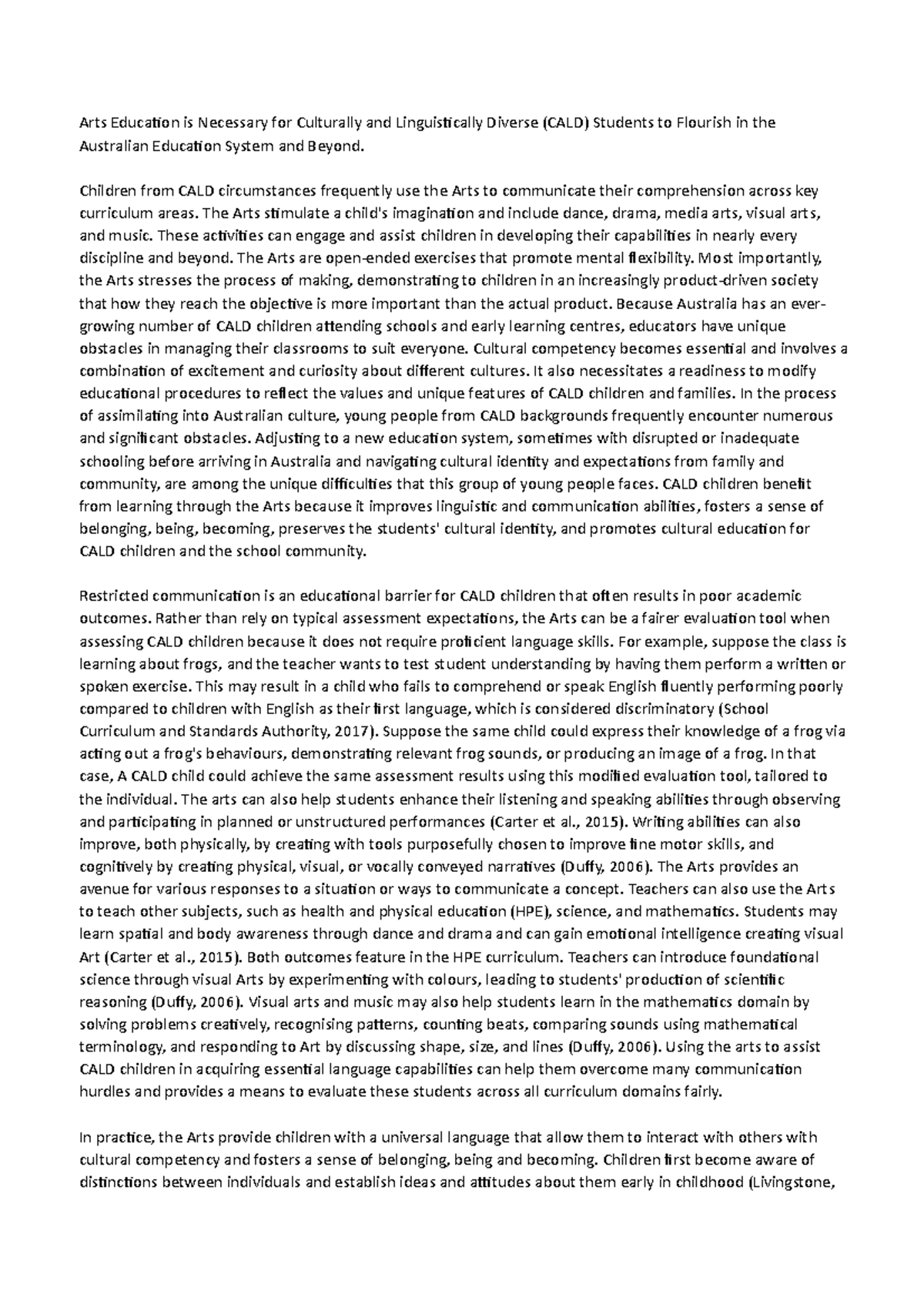 EDN168 assignment 1 - n/a - Arts Education is Necessary for Culturally ...