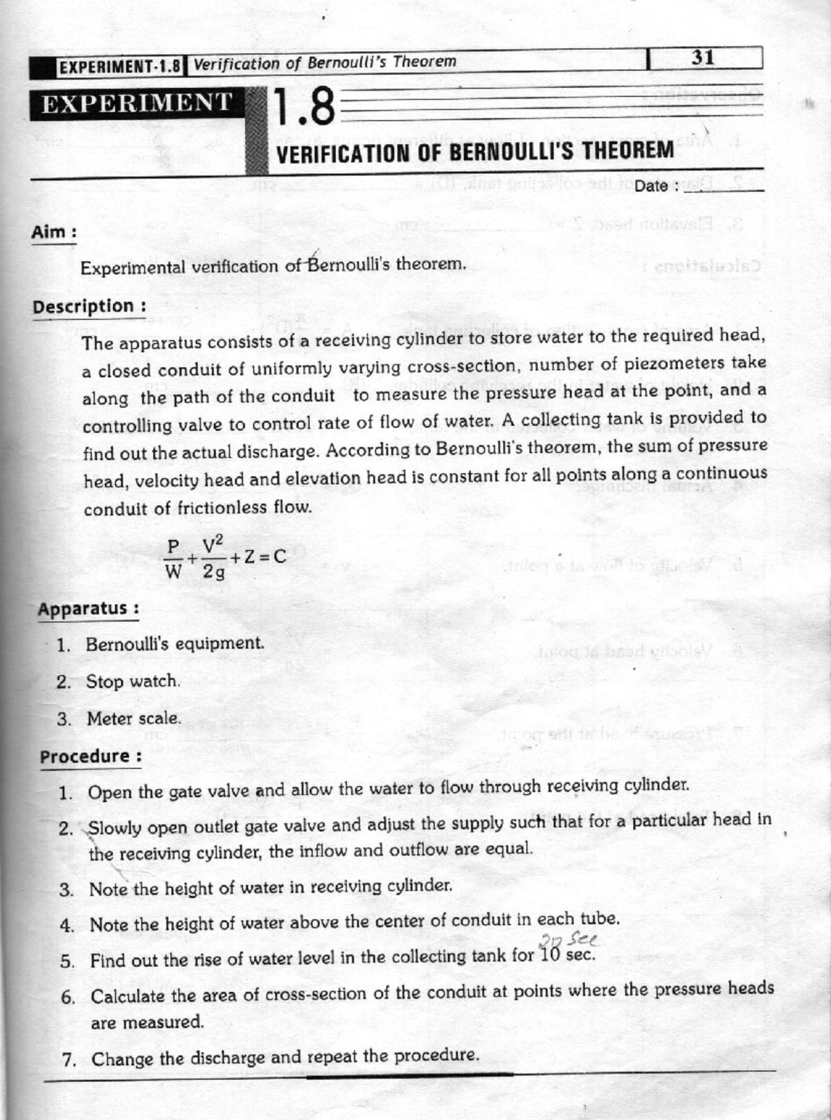 Hyd Exp6 Bernoulis Hydraulic Machines Studocu