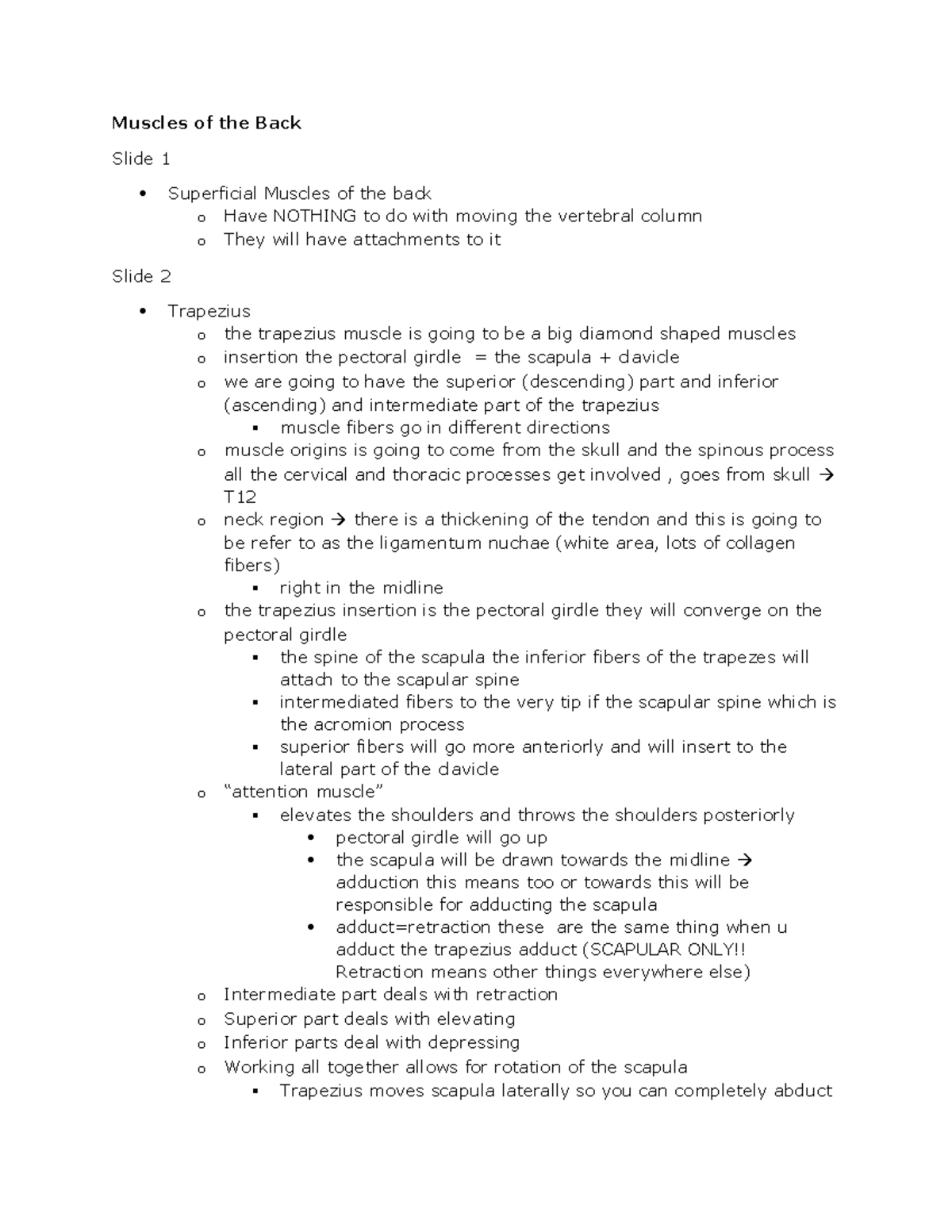 Muscles of the Back word doc Muscles of the Back Slide 1 Superficial