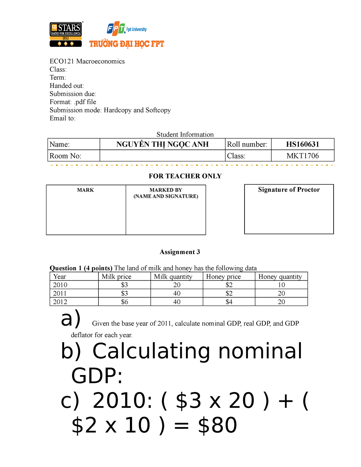 ECO121 Assignment-03 - Full - ECO121 Macroeconomics Class: Term: Handed ...