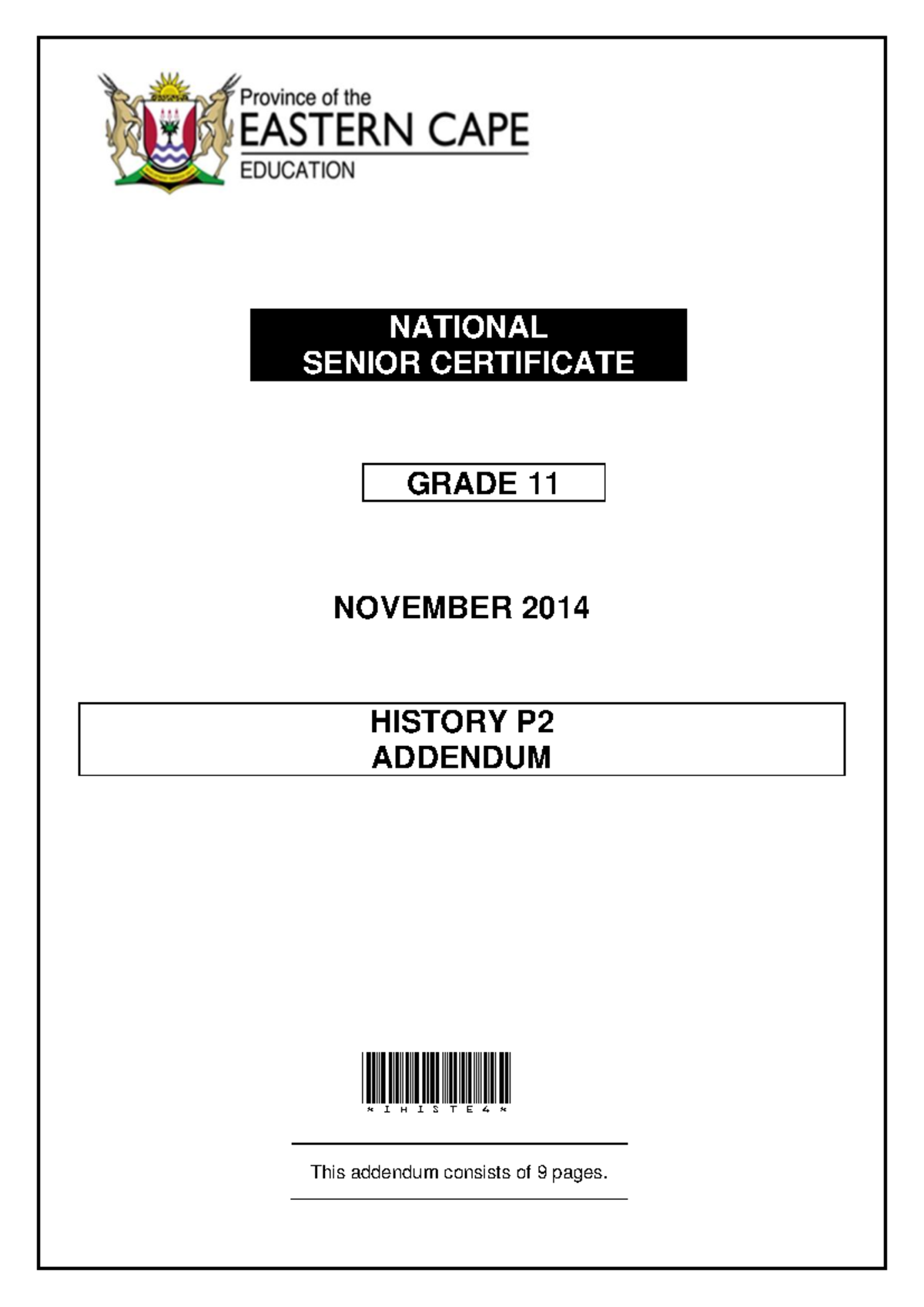 Q3 - history - NATIONAL SENIOR CERTIFICATE GRADE 11 NOVEMBER 2014 ...