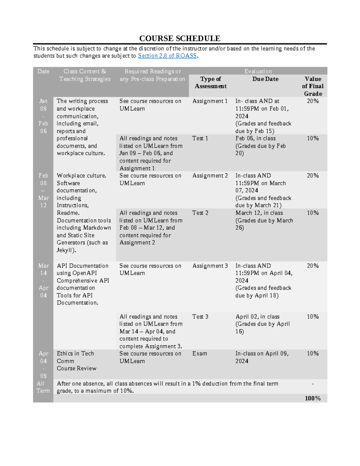Course Schedule - COURSE SCHEDULE This schedule is subject to change at ...