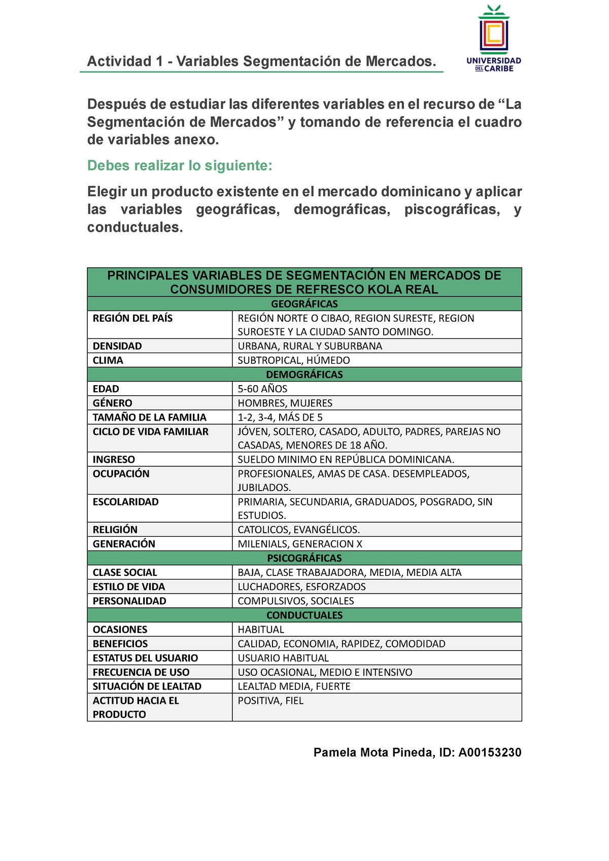 Pamela MOTA Pineda - Mercadeo - Actividad 1 - Variables Segmentación De ...