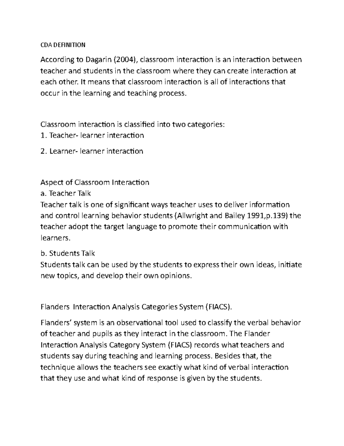 CDA_Flanders Interaction Analysis System CDA DEFINITION According to