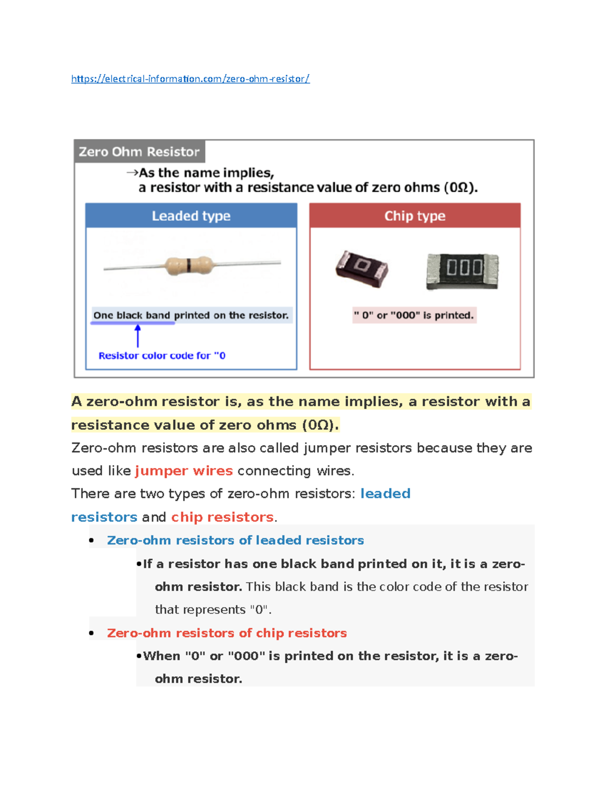 Https for notes only electricalinformation/zeroohmresistor/ What