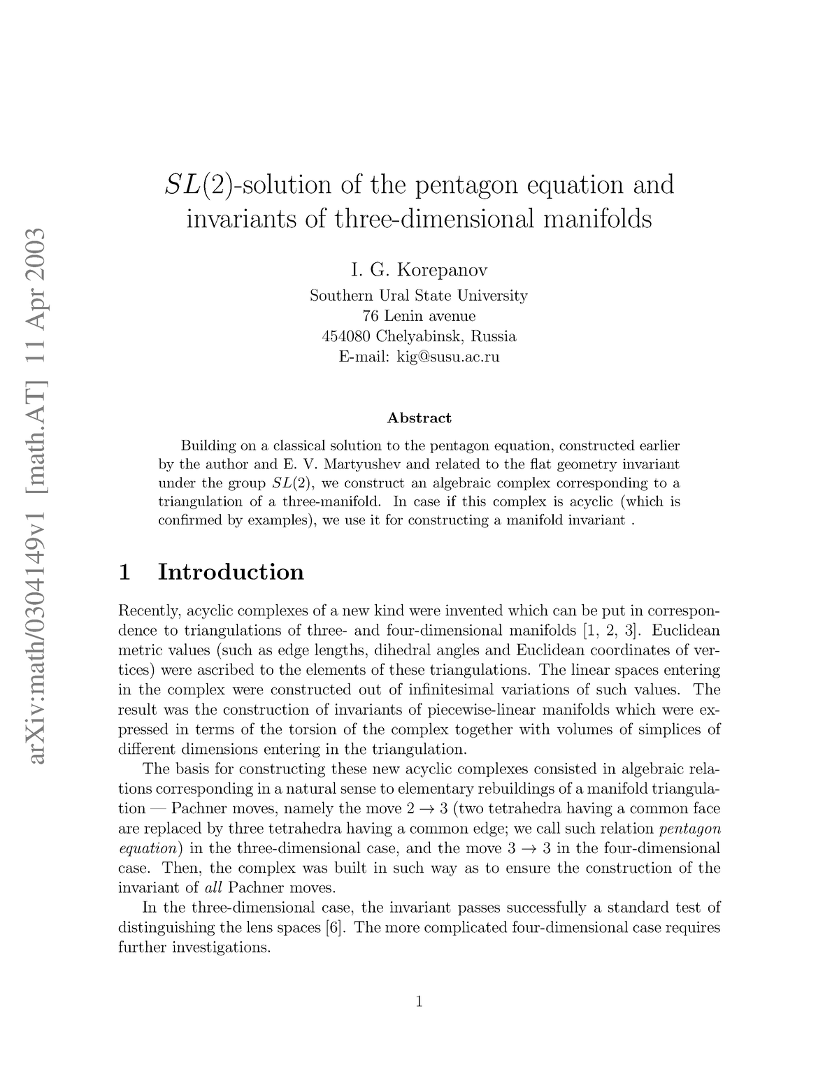 0304149 - Cours - ArXiv:math/0304149v1 [math] 11 Apr 2003 SL(2 ...