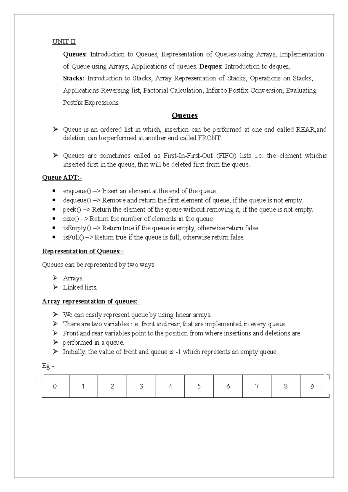 Unit -2 queue and stack - UNIT II Queues: Introduction to Queues ...