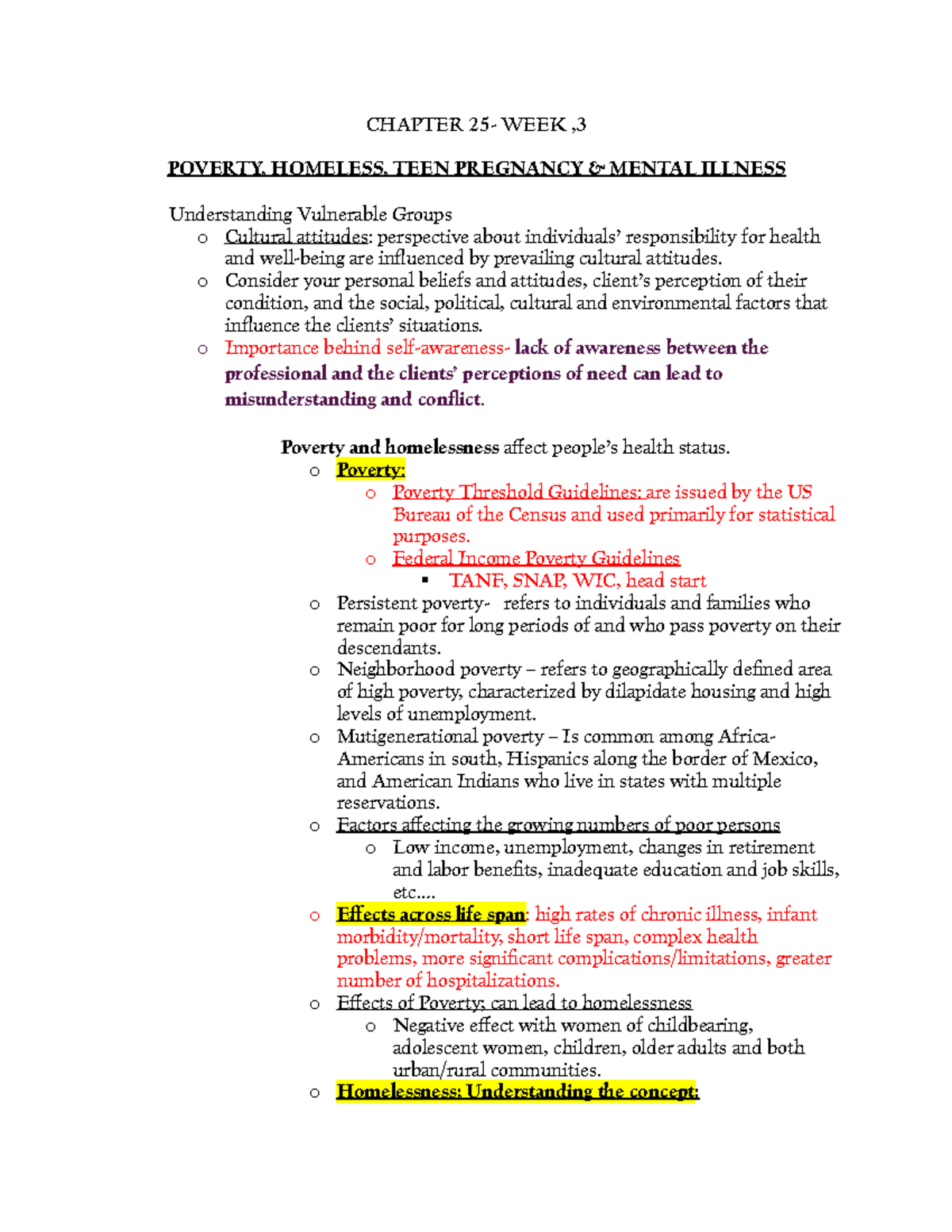Lecture in Public Health week 3 notes - CHAPTER 25- WEEK , 3 POVERTY ...