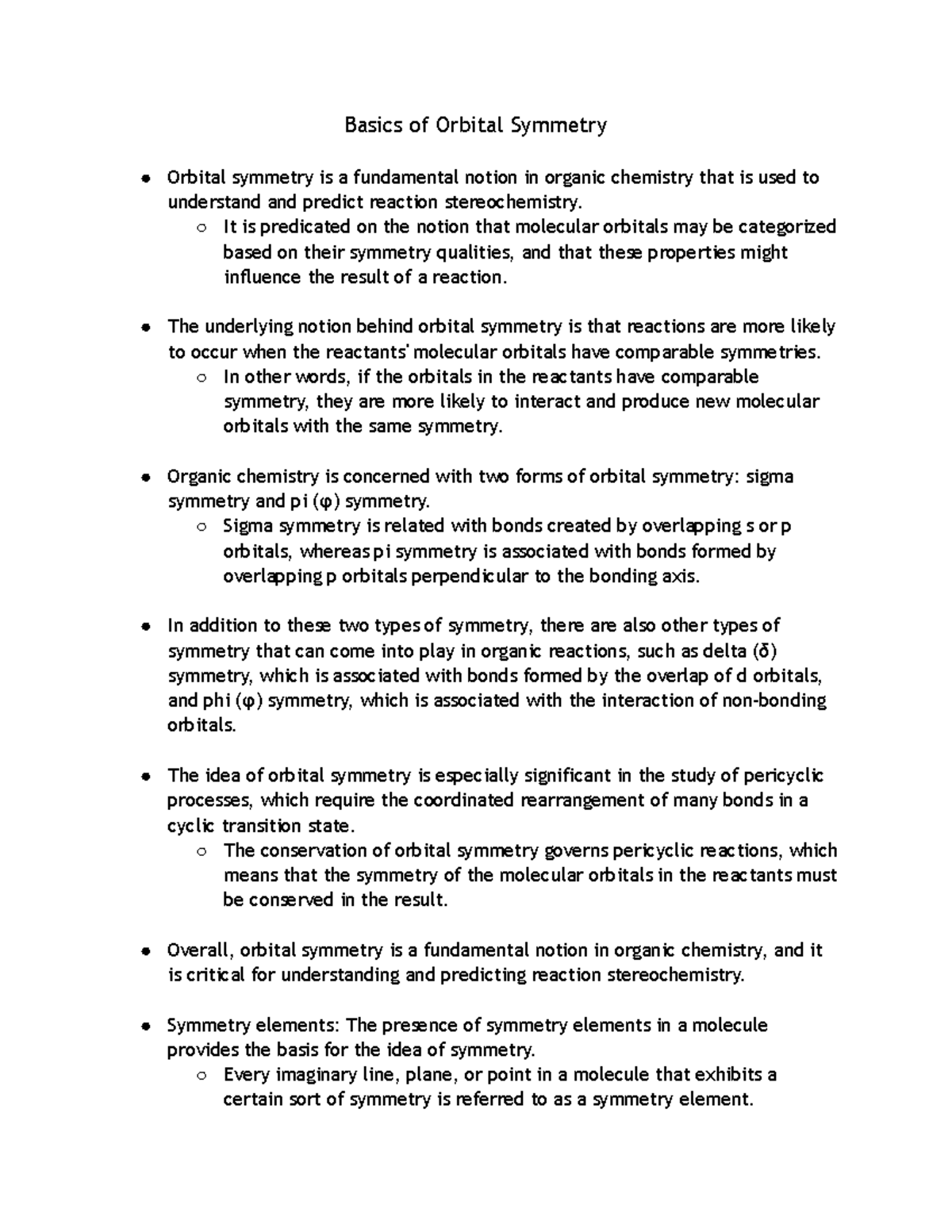 Basics of Orbital Symmetry - It is predicated on the notion that ...