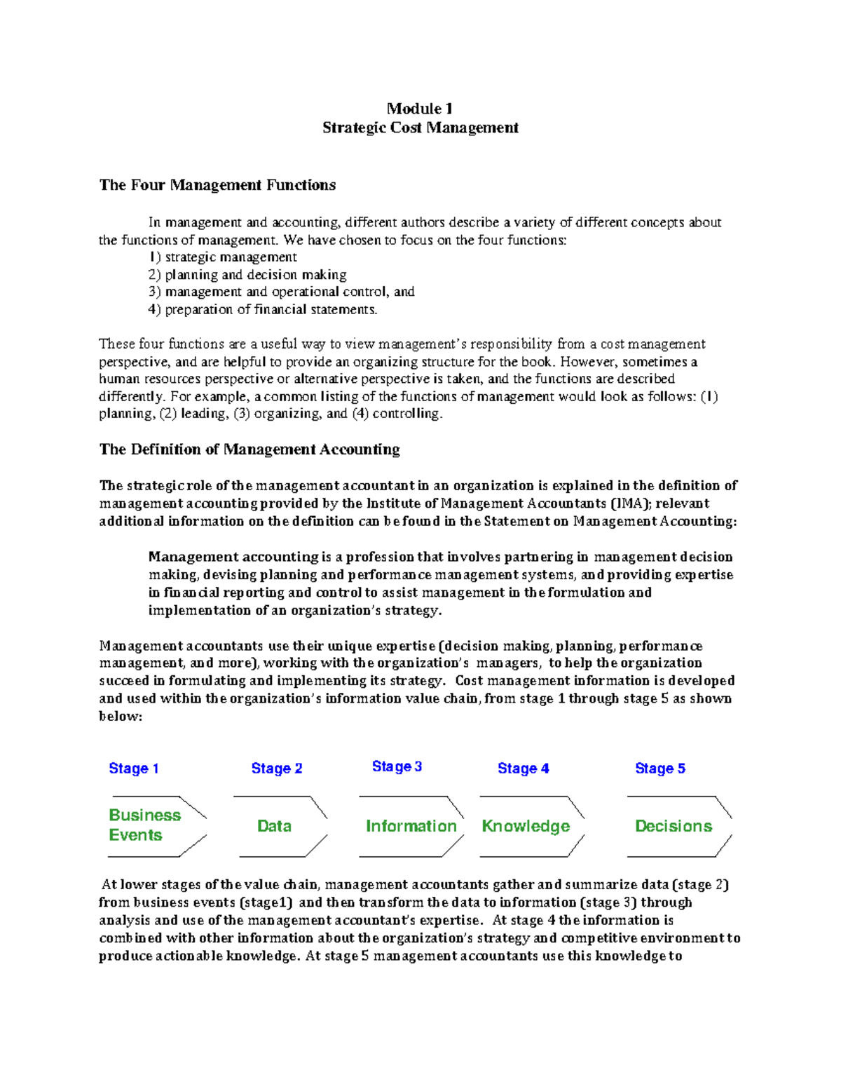Module 1 Strategic Cost Accounting - Module 1 Strategic Cost Management ...
