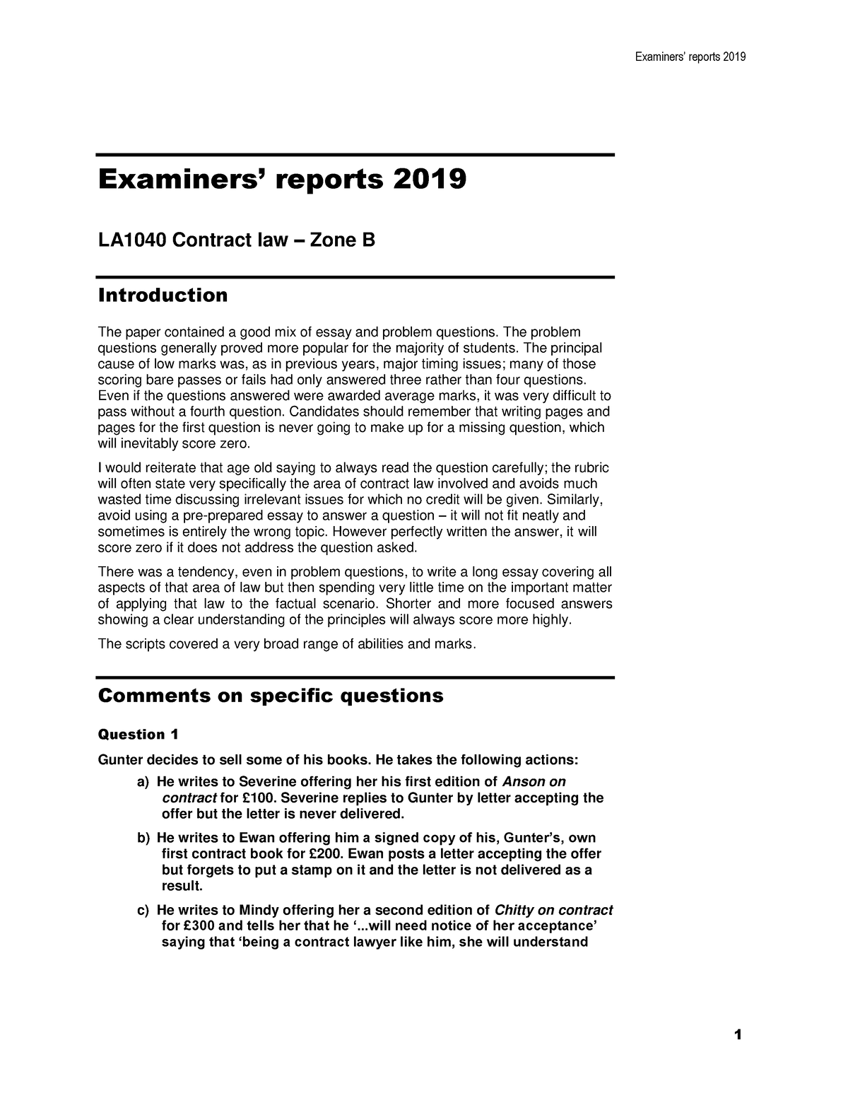 Contract Report 2019 B - Consideration - Examiners’ Reports 2019 ...