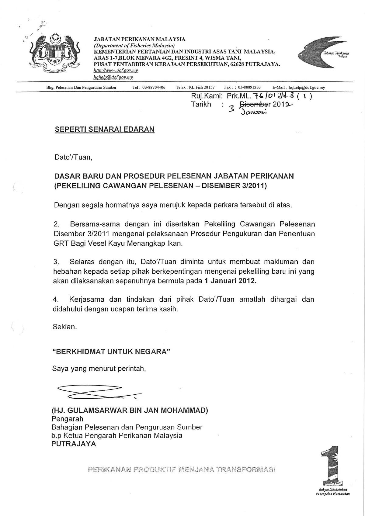 3 Januari 2012- Dasar Baru dan Prosedur Perlesenan Jabatan Perikanan ...