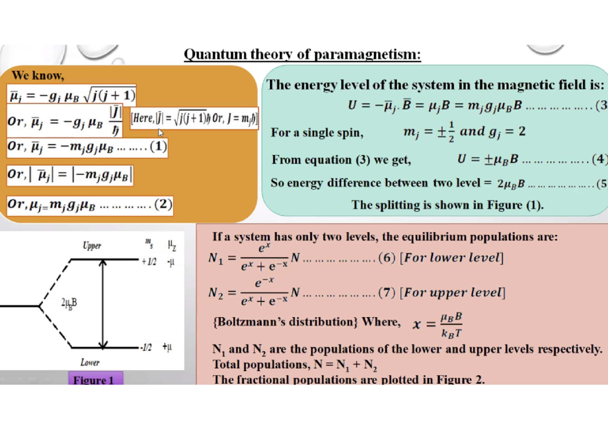 Magnetic properties of materials - Quantum theory of paramagnetism: We ...