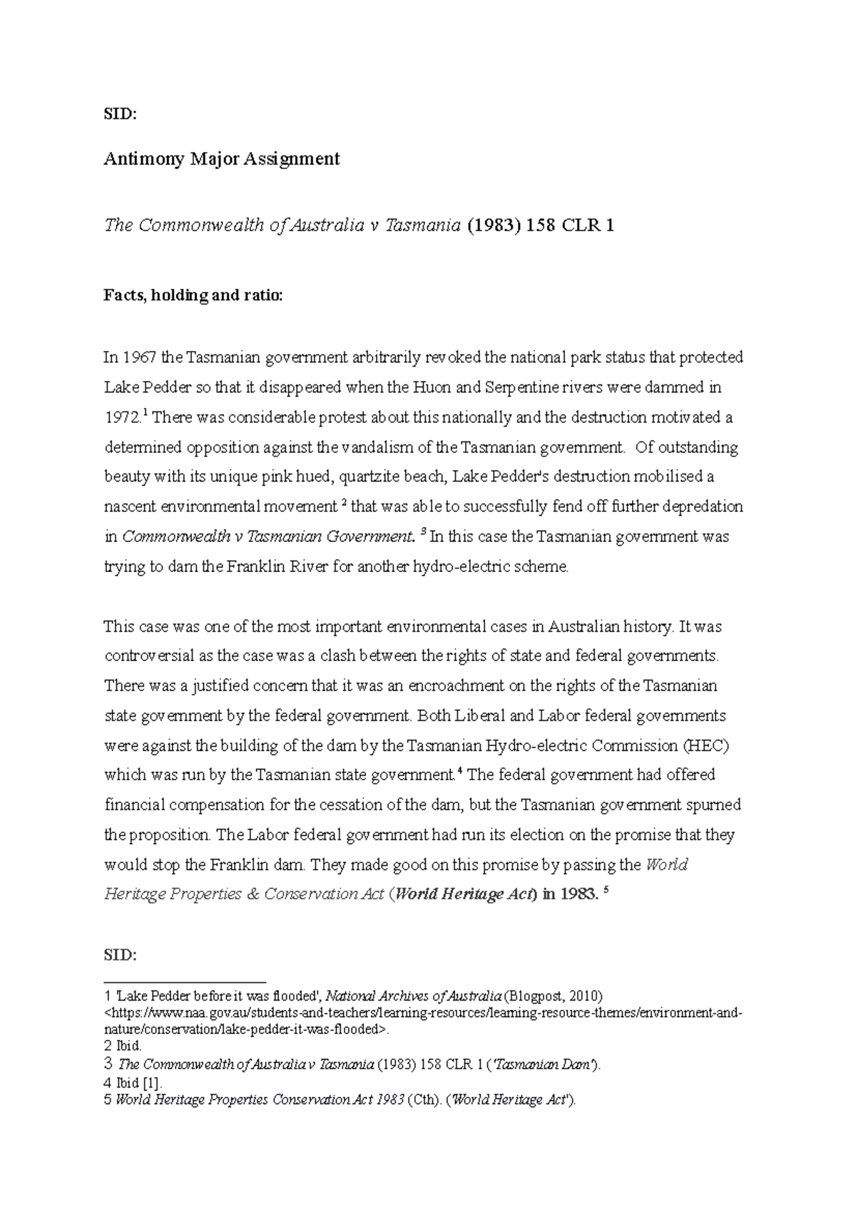 Southern Cross Jurisprudence SID Antimony Major Assignment The