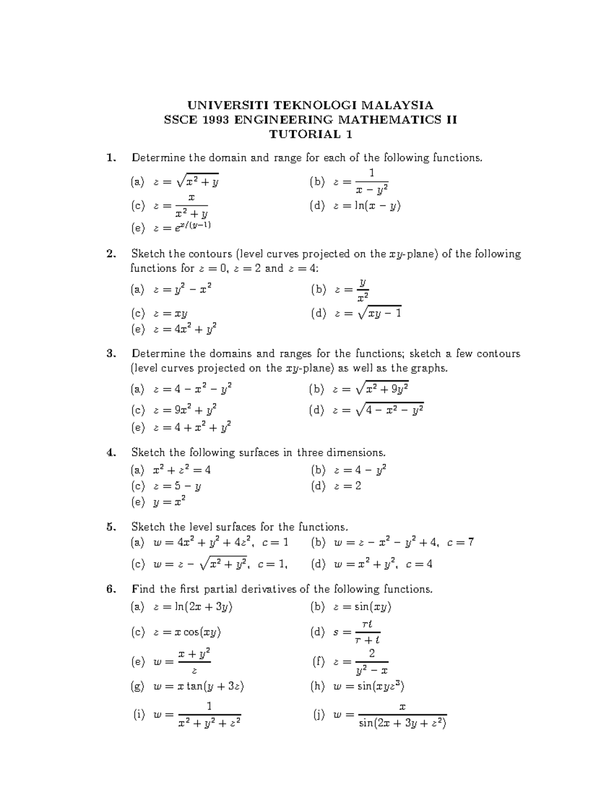 SSCE1993Tutorial 1 - TUTORIAL MATH 2 - UNIVERSITI TEKNOLOGI MALAYSIA ...