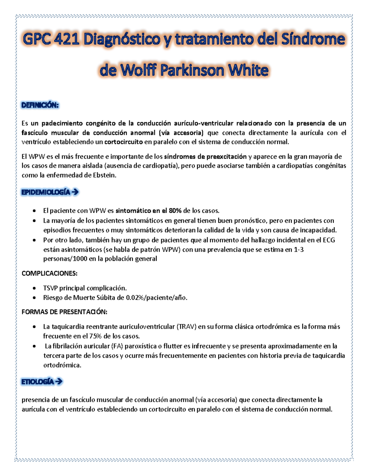 GPC 421 Diagnóstico y tratamiento del Síndrome de Wolff Parkinson White ...