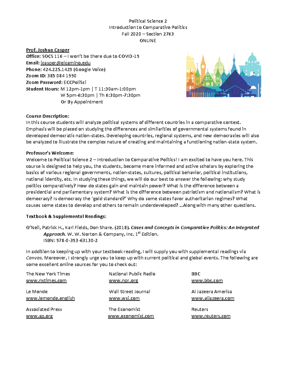 POLI - 2 - FA20 - 2763 - Syllabus - Political Science 2 Introduction to ...