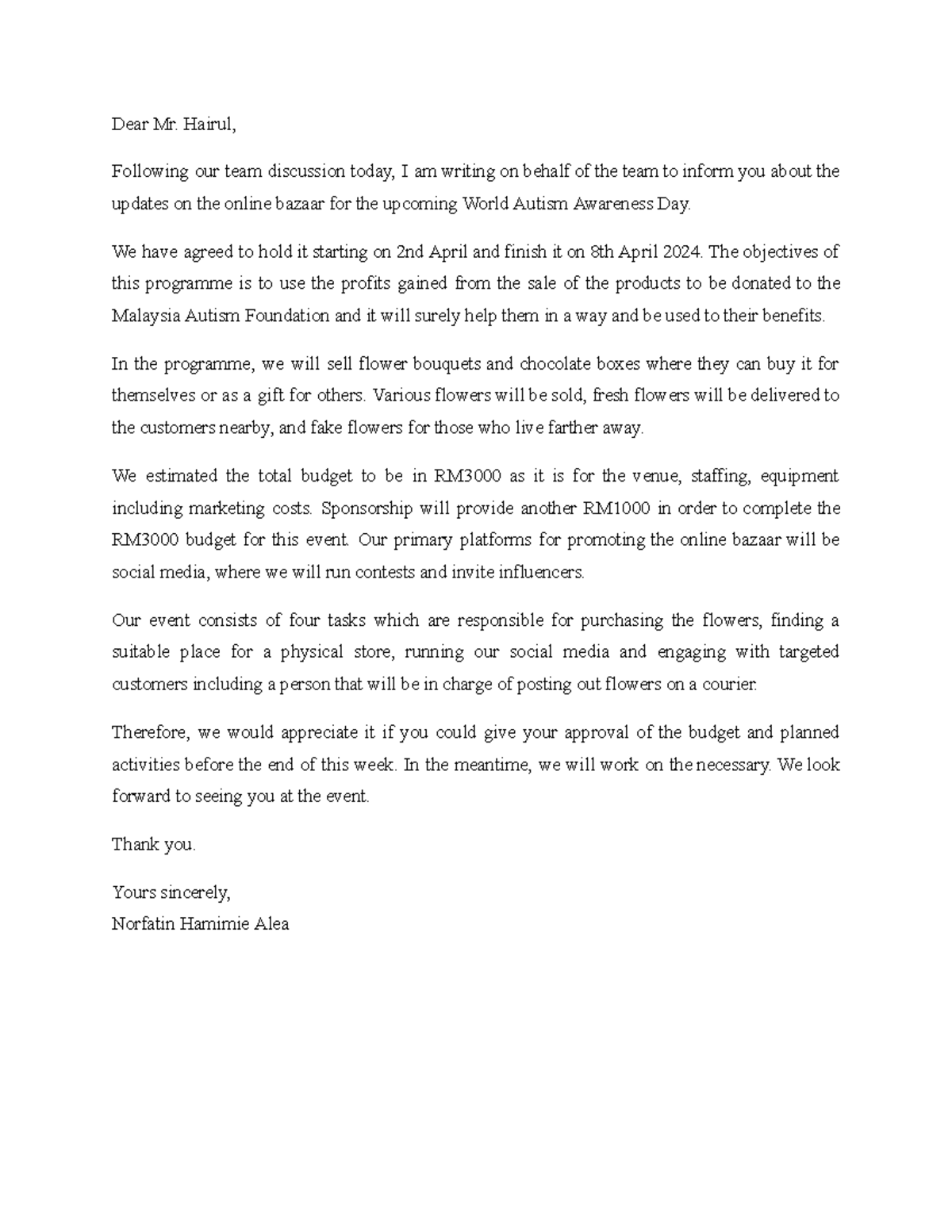 ELC560 Email Writing - ELC TUTORIAL WORK - Dear Mr. Hairul, Following ...