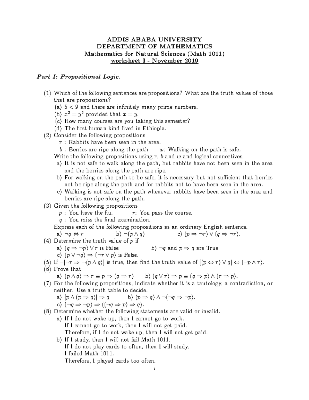 @freshmanexams..AAU Maths Worksheet 2 - ADDIS ABABA UNIVERSITY ...