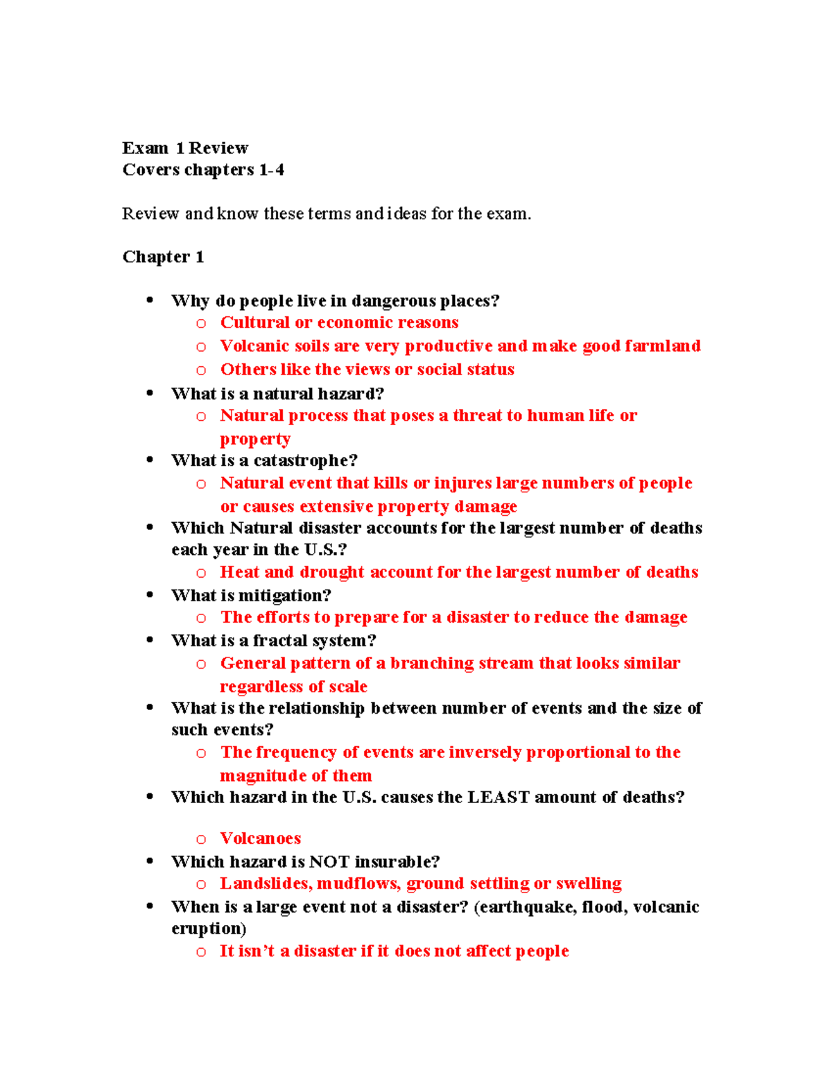 Exam 1 Review-1 for first exam with answers - Exam 1 Review Covers ...