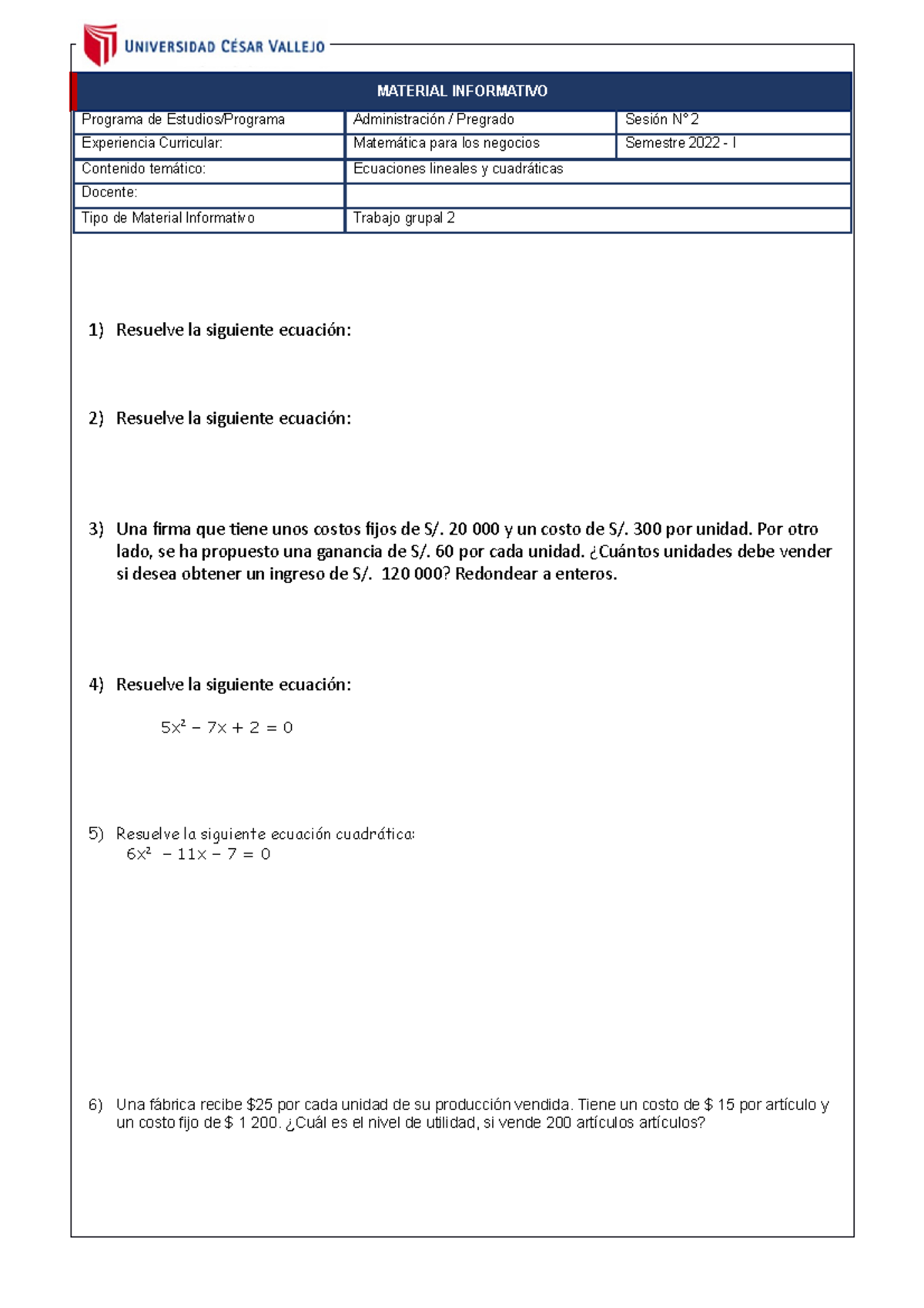 Trabajo Grupal S2 - Ejercicios - MATERIAL INFORMATIVO Programa de ...