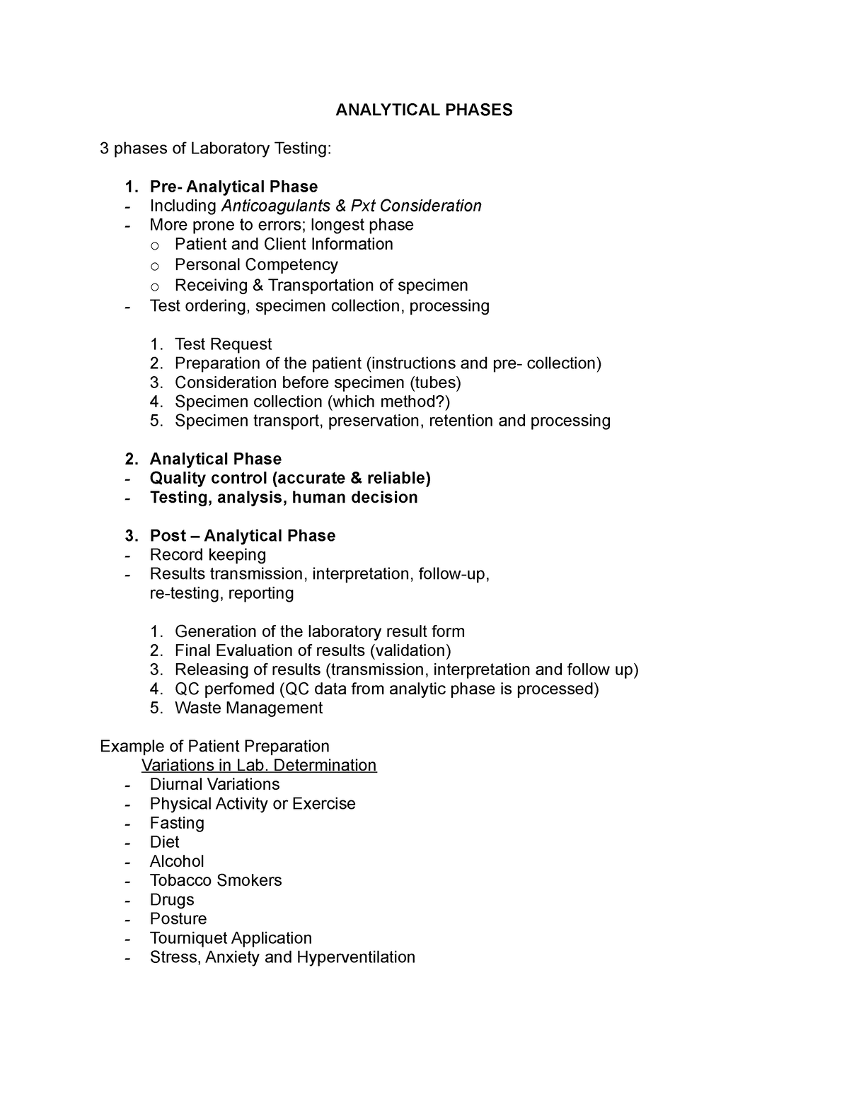 Analytical Phases - ANALYTICAL PHASES 3 phases of Laboratory Testing ...