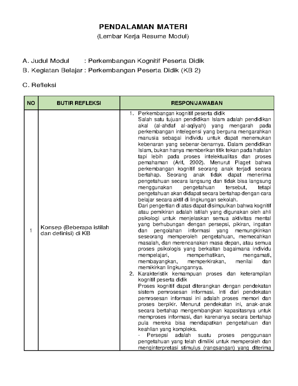 Perkembangan Peserta Didik KB 2 - PENDALAMAN MATERI (Lembar Kerja ...