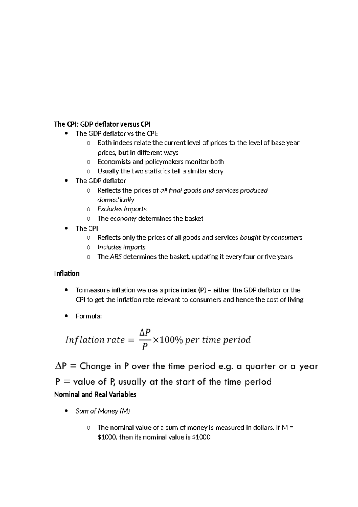 Econ notes-4 - Econ notes-4 - The CPI: GDP deflator versus CPI The GDP ...