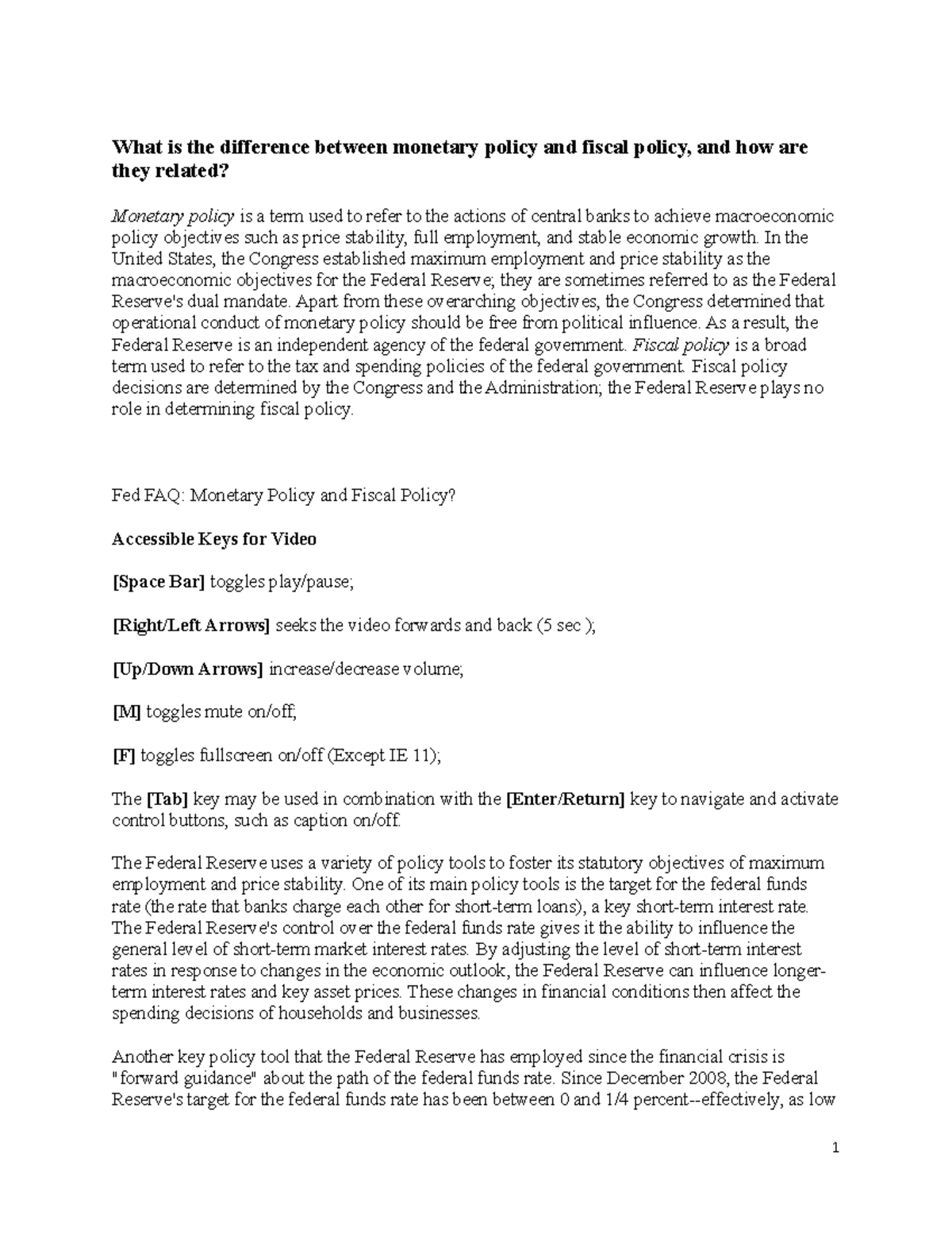 Difference between monetary policy and fiscal policy - FED - What is ...