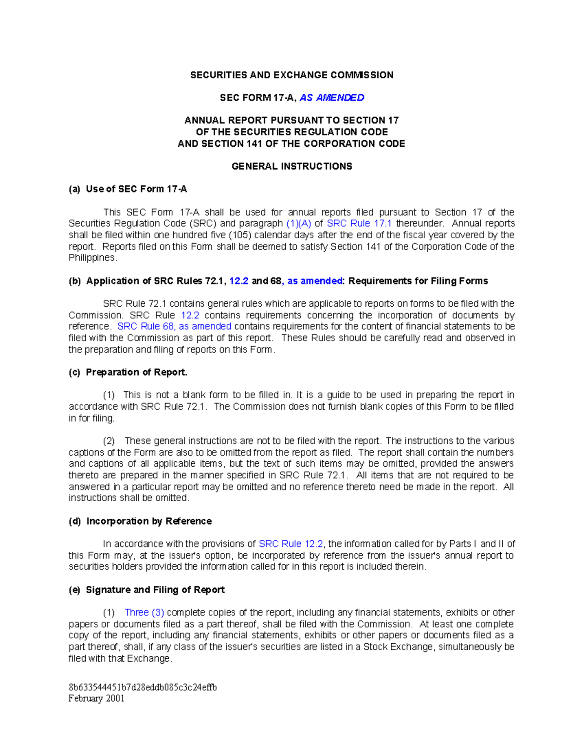 SECForm 17 A as Amended - SECURITIES AND EXCHANGE COMMISSION SEC FORM ...